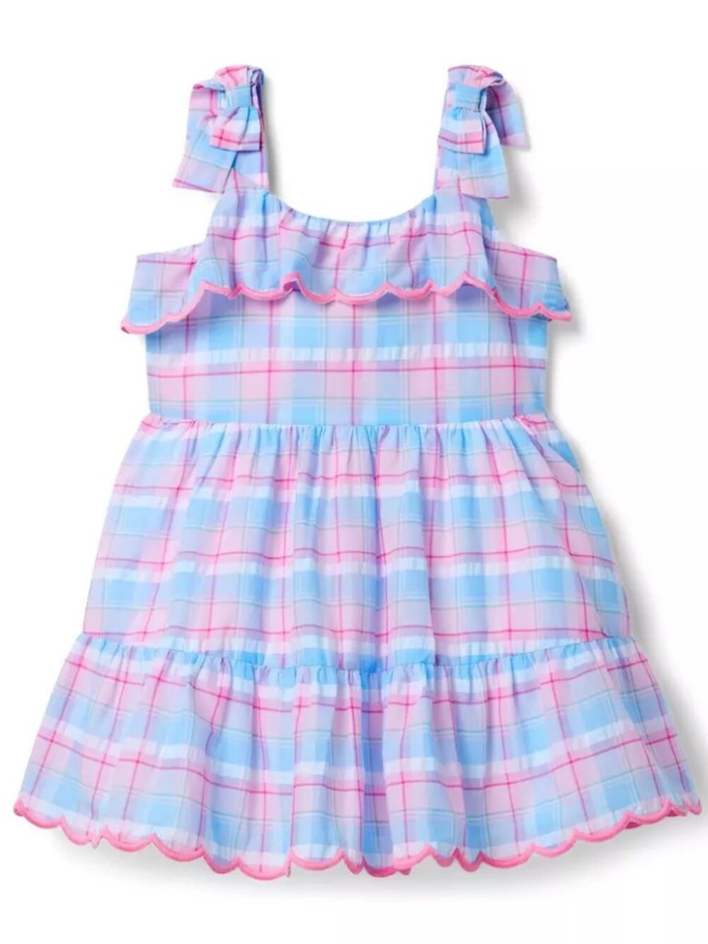 Janie and Jack Plaid Ruffle Dress - Pink & Blue, Size 4